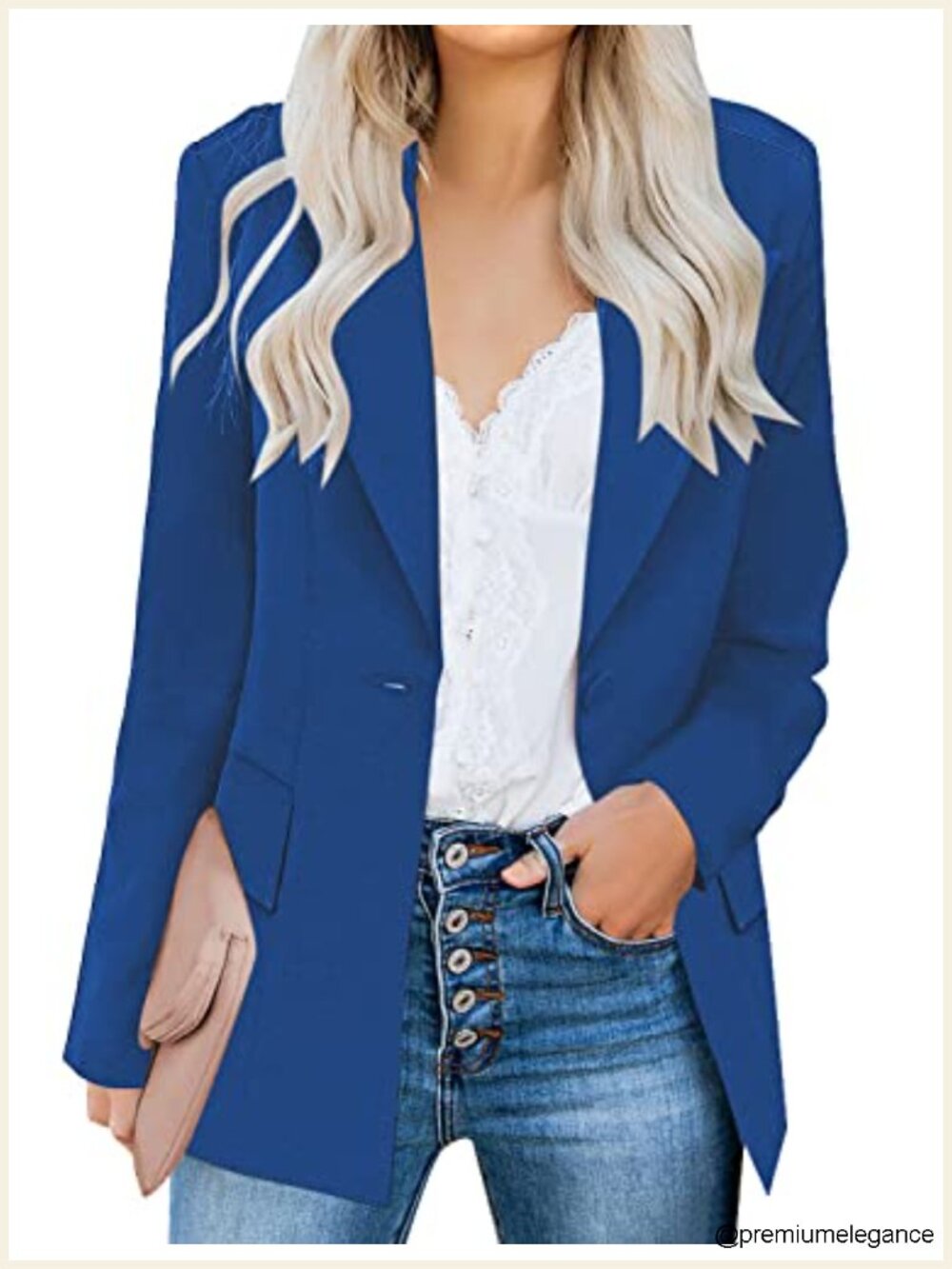 Women's Casual Long Sleeve Notched Lapel Padded Shoulder Blazer Jacket